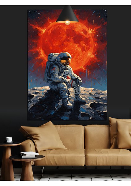 Kırmızı Ay Manzarasında Oturan Astronot Dekoratif Kanvas - Mdf Ahşap Tablo indirimleri