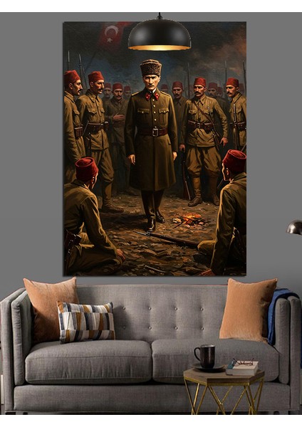 Mustafa Kemal Atatürk ve Askerleri Dekoratif Kanvas - Mdf Ahşap Tablo fiyatları