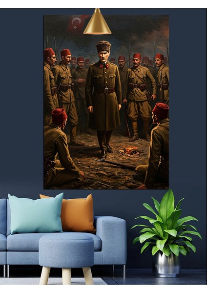 Mustafa Kemal Atatürk ve Askerleri Dekoratif Kanvas - Mdf Ahşap Tablo modelleri