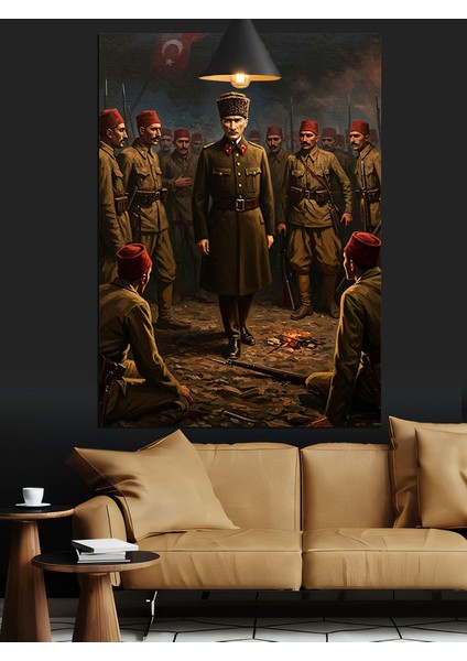Mustafa Kemal Atatürk ve Askerleri Dekoratif Kanvas - Mdf Ahşap Tablo fırsatları