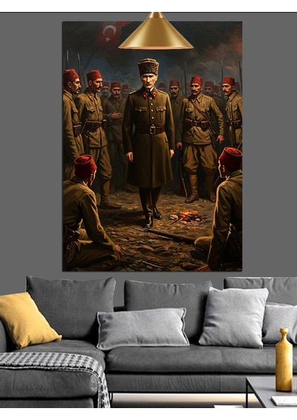 Mustafa Kemal Atatürk ve Askerleri Dekoratif Kanvas - Mdf Ahşap Tablo indirimleri