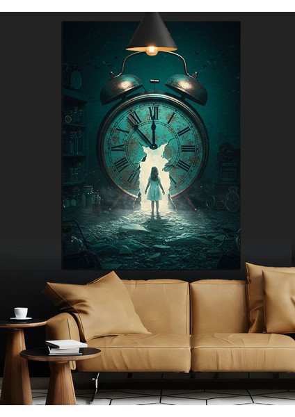 Büyük Çalar Saat ve Çocuk Dekoratif Kanvas - Mdf Ahşap Tablo