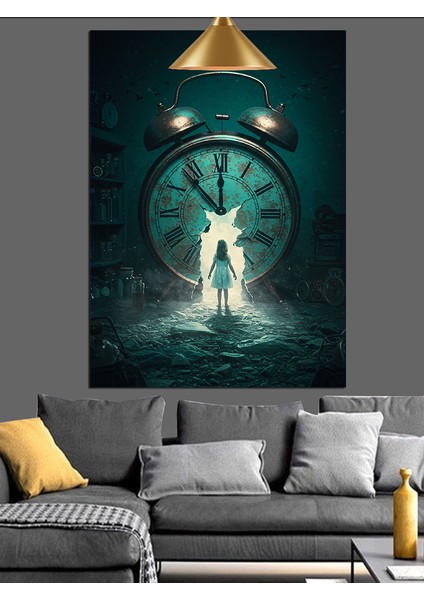 Büyük Çalar Saat ve Çocuk Dekoratif Kanvas - Mdf Ahşap Tablo fiyatları