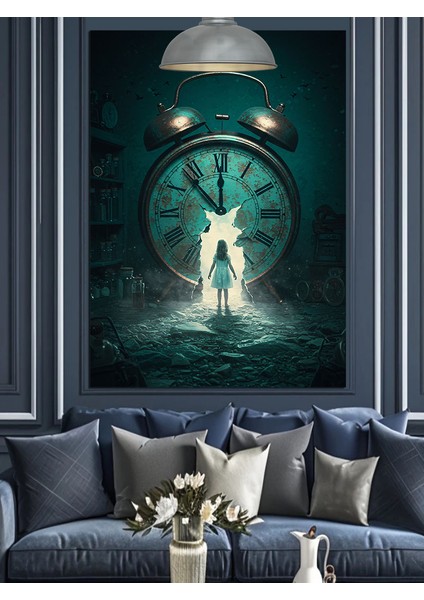 Büyük Çalar Saat ve Çocuk Dekoratif Kanvas - Mdf Ahşap Tablo modelleri