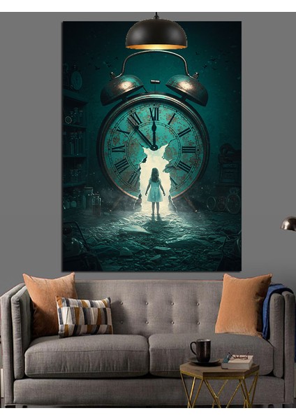 Büyük Çalar Saat ve Çocuk Dekoratif Kanvas - Mdf Ahşap Tablo fırsatları