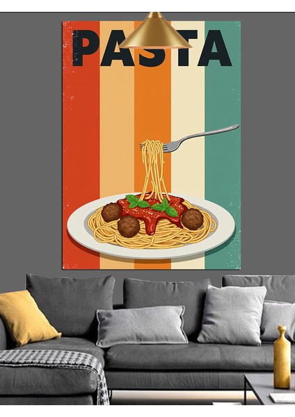 Spagetti Makarna Yemek Tabağı Afiş Dekoratif Kanvas - Mdf Ahşap Tablo