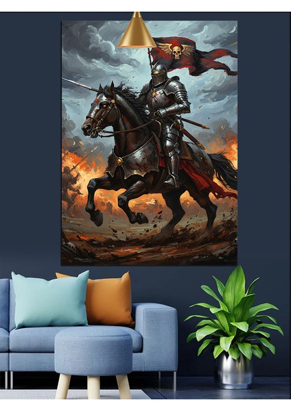 Atlı Asker Kara Şövalye Dekoratif Kanvas - Mdf Ahşap Tablo fiyatları