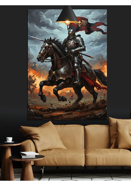 Atlı Asker Kara Şövalye Dekoratif Kanvas - Mdf Ahşap Tablo modelleri