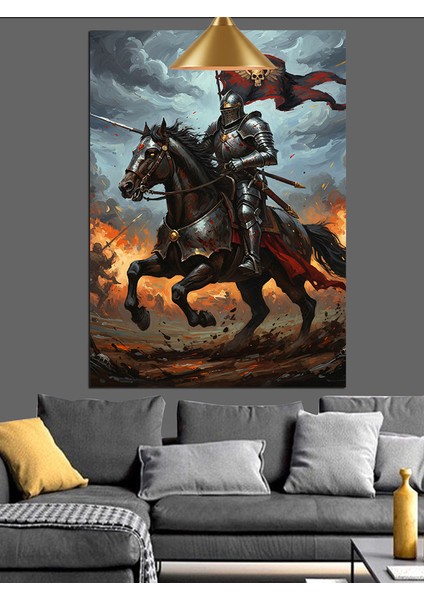 Atlı Asker Kara Şövalye Dekoratif Kanvas - Mdf Ahşap Tablo fırsatları