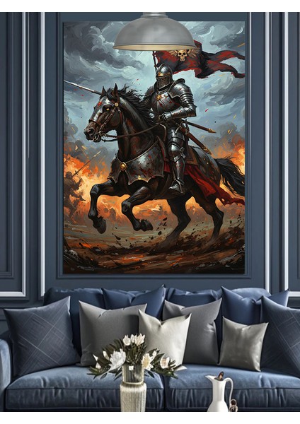 Atlı Asker Kara Şövalye Dekoratif Kanvas - Mdf Ahşap Tablo indirimleri
