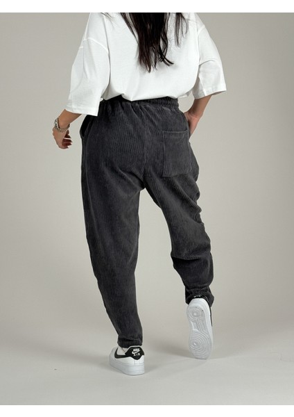 Antrasit Pileli Kadife Kadın Jogger Pantolon COC1083 fırsatları