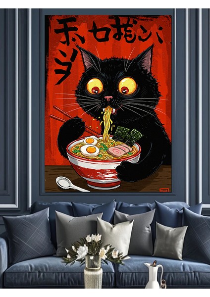 Nodel Yiyen Kara Kedi Dekoratif Kanvas - Mdf Ahşap Tablo modelleri