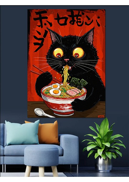 Nodel Yiyen Kara Kedi Dekoratif Kanvas - Mdf Ahşap Tablo fırsatları