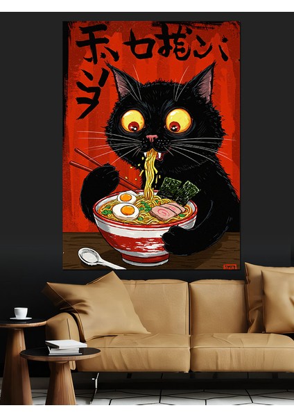 Nodel Yiyen Kara Kedi Dekoratif Kanvas - Mdf Ahşap Tablo indirimleri