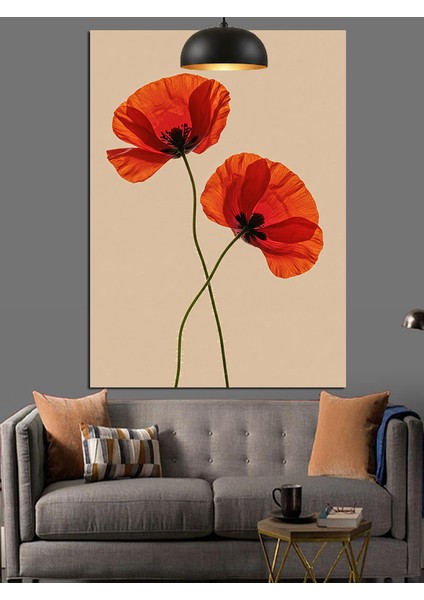 Kırmızı Gelincik Çiçek Dikey Beyaz Fon Dekoratif Kanvas - Mdf Ahşap Tablo fiyatları
