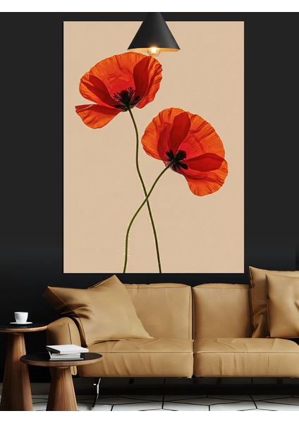Kırmızı Gelincik Çiçek Dikey Beyaz Fon Dekoratif Kanvas - Mdf Ahşap Tablo fırsatları