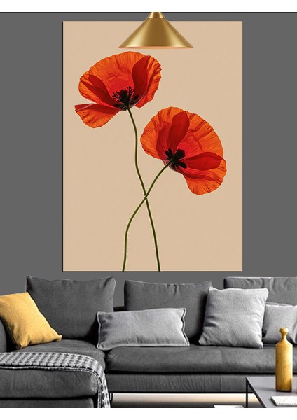 Kırmızı Gelincik Çiçek Dikey Beyaz Fon Dekoratif Kanvas - Mdf Ahşap Tablo indirimleri