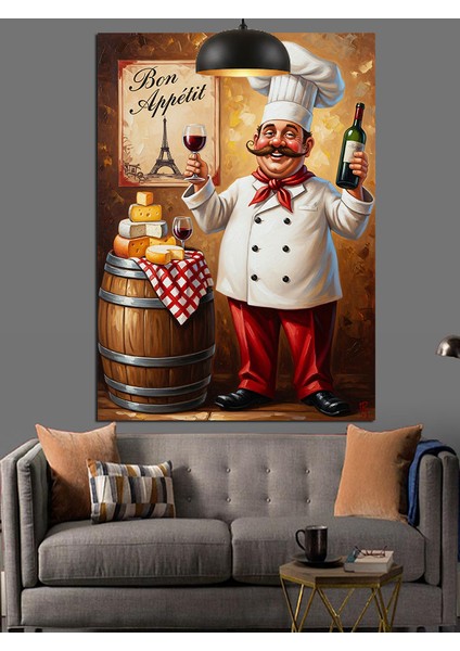 Şef Aşçı Şarap Kadeh Şişe Peynir Dekoratif Kanvas - Mdf Ahşap Tablo fiyatları