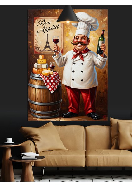 Şef Aşçı Şarap Kadeh Şişe Peynir Dekoratif Kanvas - Mdf Ahşap Tablo fırsatları