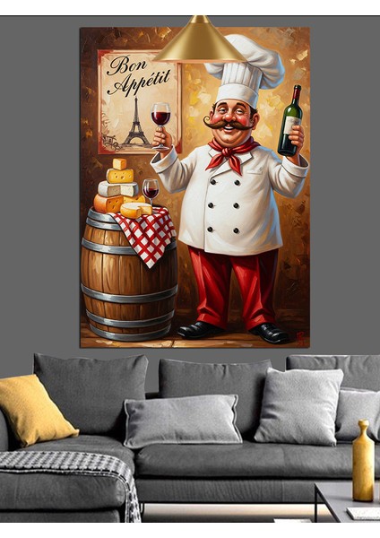 Şef Aşçı Şarap Kadeh Şişe Peynir Dekoratif Kanvas - Mdf Ahşap Tablo indirimleri