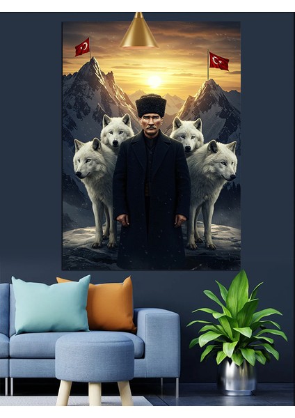 Atatürk Türk Bayrağı ve Kurtlar Dekoratif Kanvas - Mdf Ahşap Tablo fiyatları