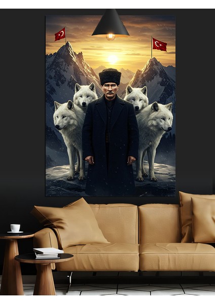 Atatürk Türk Bayrağı ve Kurtlar Dekoratif Kanvas - Mdf Ahşap Tablo modelleri