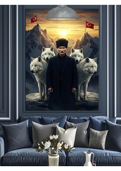 Atatürk Türk Bayrağı ve Kurtlar Dekoratif Kanvas - Mdf Ahşap Tablo indirimleri