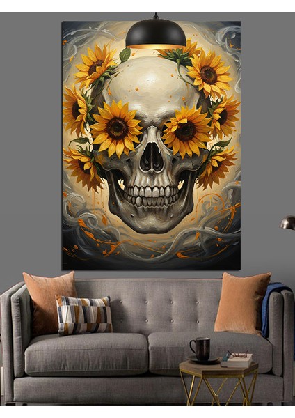 Kafatası Ayçiçeği Sarı Çiçek Dekoratif Kanvas - Mdf Ahşap Tablo fiyatları