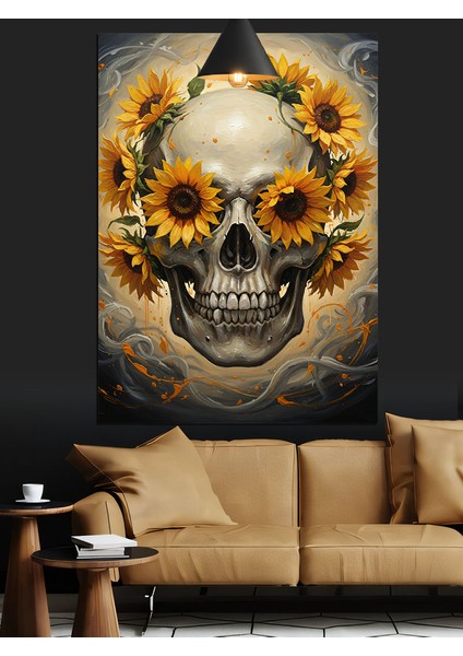 Kafatası Ayçiçeği Sarı Çiçek Dekoratif Kanvas - Mdf Ahşap Tablo fırsatları