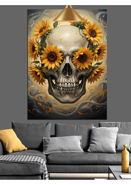 Kafatası Ayçiçeği Sarı Çiçek Dekoratif Kanvas - Mdf Ahşap Tablo indirimleri
