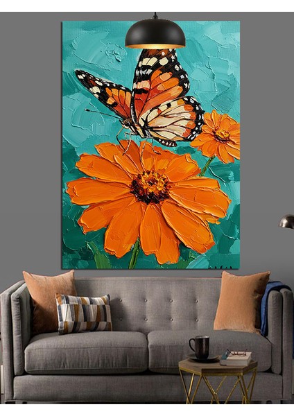 Turuncu Kelebek Çiçek Parlak Dekoratif Kanvas - Mdf Ahşap Tablo modelleri