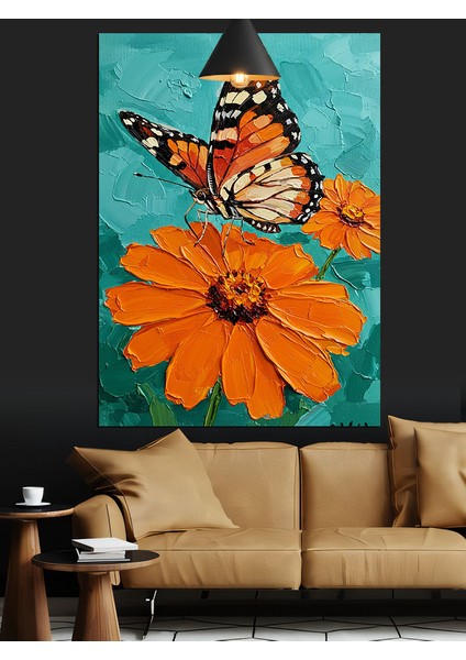 Turuncu Kelebek Çiçek Parlak Dekoratif Kanvas - Mdf Ahşap Tablo indirimleri