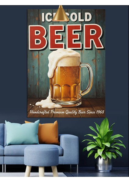 Buz Gibi Soğuk Bira Retro Reklam Afişi Dekoratif Kanvas - Mdf Ahşap Tablo fiyatları