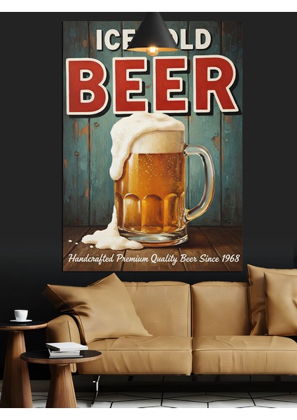 Buz Gibi Soğuk Bira Retro Reklam Afişi Dekoratif Kanvas - Mdf Ahşap Tablo modelleri