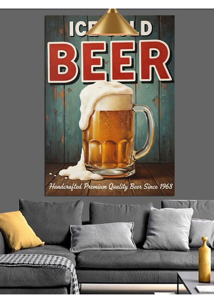 Buz Gibi Soğuk Bira Retro Reklam Afişi Dekoratif Kanvas - Mdf Ahşap Tablo fırsatları