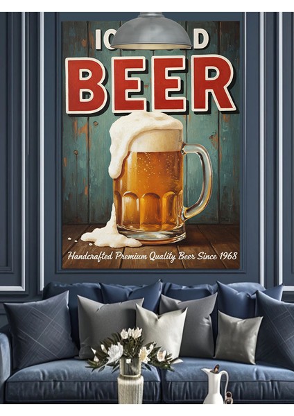 Buz Gibi Soğuk Bira Retro Reklam Afişi Dekoratif Kanvas - Mdf Ahşap Tablo indirimleri