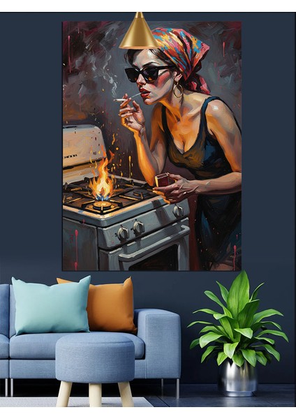 Gözlüklü Kadın Sigara Yakıyor Dekoratif Kanvas - Mdf Ahşap Tablo modelleri