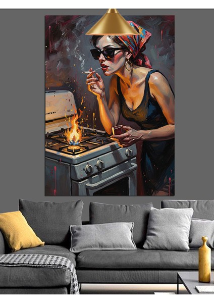 Gözlüklü Kadın Sigara Yakıyor Dekoratif Kanvas - Mdf Ahşap Tablo indirimleri
