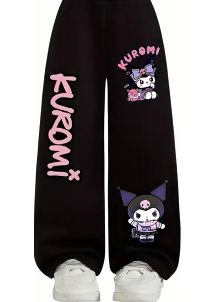 Punıx Kıds Kuromi Baskılı Rahat Kalıp Geniş Paça Ispanyol Kışlık Kız Çocuk Eşofman Altı