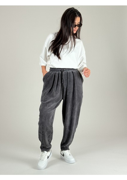 Antrasit Pileli Kadife Kadın Jogger Pantolon COC1083 fiyatları
