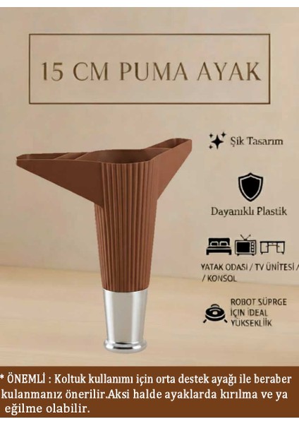 Puma 15 cm Ceviz-Krom (4 Adet) Mobilya Kanepe Tv Ünitesi Kosol Dolap Komidin Ayağı modelleri