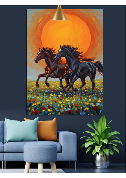 Gün Batımı Koşan Atlar Dekoratif Kanvas - Mdf Ahşap Tablo modelleri