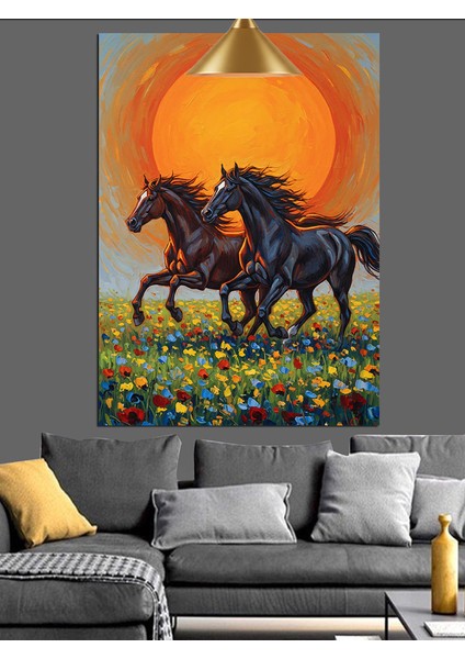 Gün Batımı Koşan Atlar Dekoratif Kanvas - Mdf Ahşap Tablo indirimleri