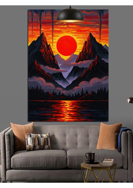 Gün Batımı Dağ Manzarası Dekoratif Kanvas - Mdf Ahşap Tablo modelleri