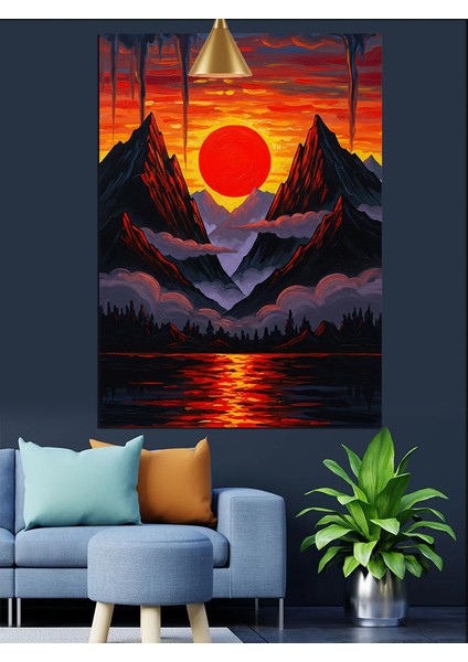 Gün Batımı Dağ Manzarası Dekoratif Kanvas - Mdf Ahşap Tablo fırsatları