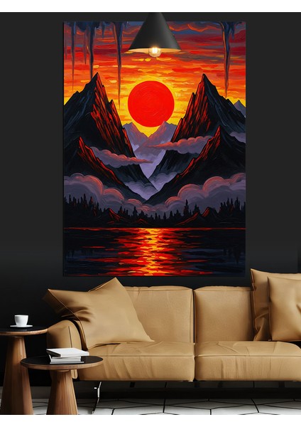 Gün Batımı Dağ Manzarası Dekoratif Kanvas - Mdf Ahşap Tablo indirimleri