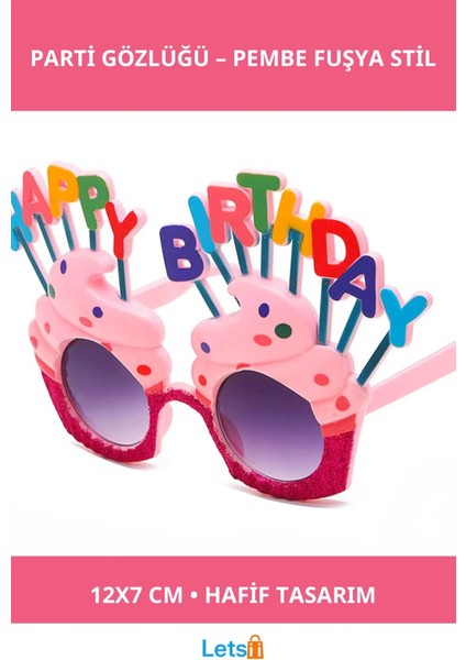 Happy Birthday Yazılı Pembe Fuşya Parti Gözlüğü 12X7CM