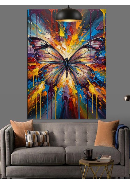 Parlak Renkli Kelebek Soyut Sanat Dekoratif Kanvas - Mdf Ahşap Tablo