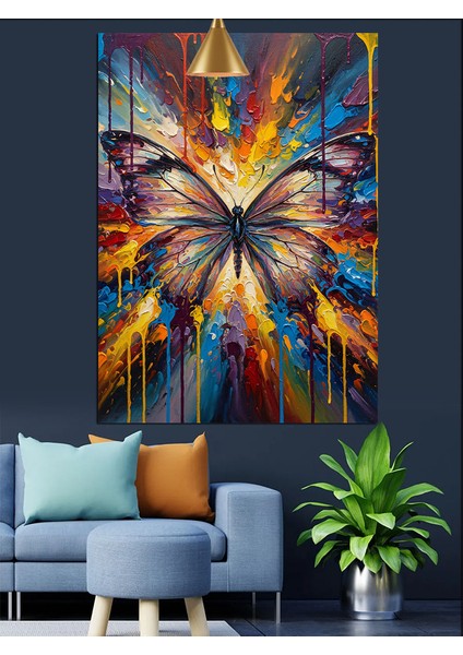 Parlak Renkli Kelebek Soyut Sanat Dekoratif Kanvas - Mdf Ahşap Tablo fiyatları