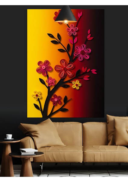 Soyut Çiçek Kırmızı Sarı Dekoratif Kanvas - Mdf Ahşap Tablo fiyatları